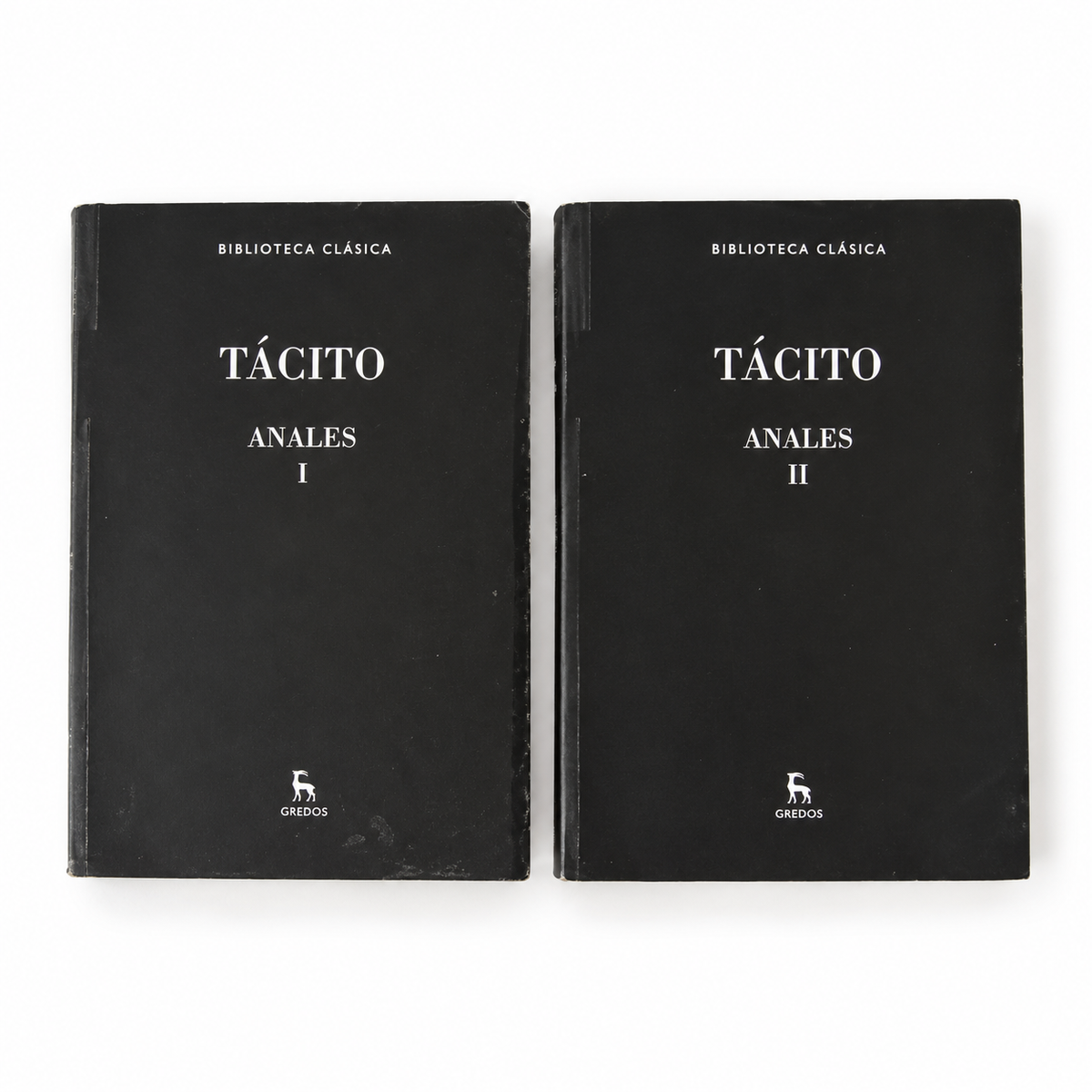 Anales I y II de Tácito, editorial Gredos: conjunto de dos tomos con portadas negras