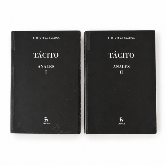 Anales I y II de Tácito, editorial Gredos: conjunto de dos tomos con portadas negras